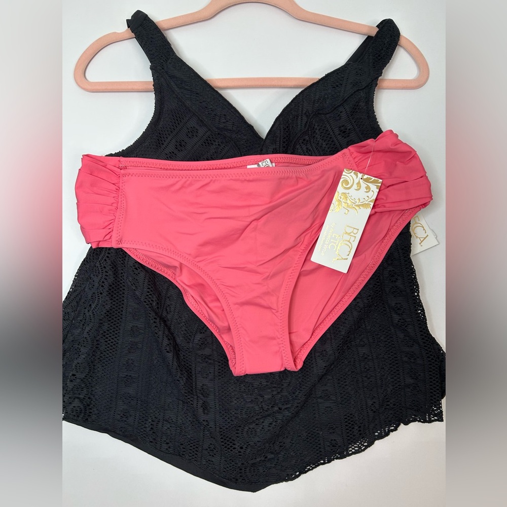 NWT Becca Etc Black Swim Tankini and Salmon Pink Bikini Bottoms Size 0X 🖤👙💖